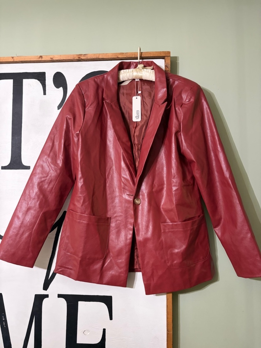 glam Red Faux Leather Blazer Jacket